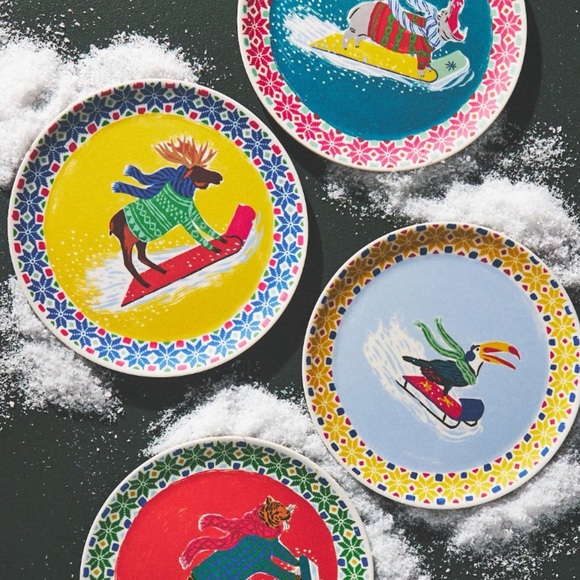 NIB Emily Taylor for George & Viv Melamine Holiday Dessert Plates,  Set of 4 - Picture 2 of 10